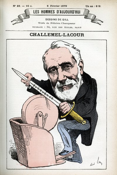Retrato de Paul-Armand Challemel-Lacour (1827-1896), político, diplomata e historiador da filosofia francesa. Cartoon de Gill, em "Les Homme d