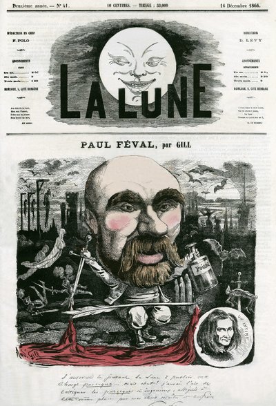 Retrato de Paul Feval (1816-1887), escritor francês. Desenho animado de Gill, em "La Lune", 16 de dezembro de Andre Gill