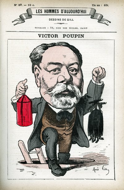Retrato de Victor Poupin (1838-1906), político francês. Cartoon de Gill, em "Les Homme d