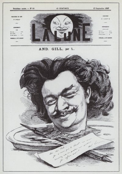 Auto-retrato do caricaturista francês Andre Gill (litho) de Andre Gill