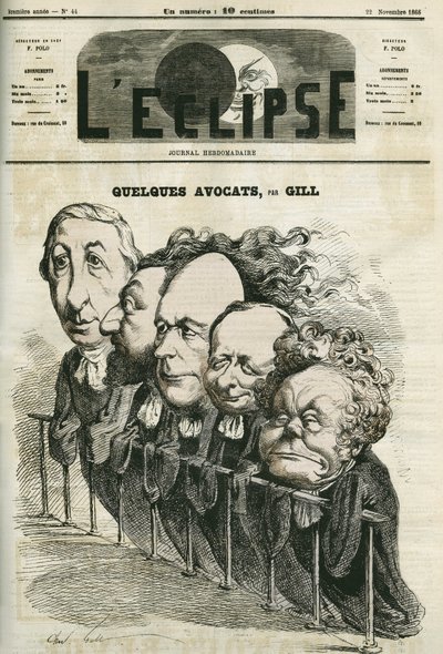 Alguns advogados, Emmanuel Arago (1812-1896), Leon Gambetta (1838-1882), Jules Grevy (1807-1891), Laurier e Adolphe Cremieux (1796-1880). Capa em "L