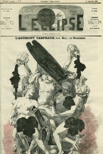 O acidente de Carpeaux, ilustração de "La Danse" de Jean-Baptiste (Jean Baptiste) Carpeaux, uma escultura para a Ópera Garnier que foi fortemente criticada até ao ponto de lhe ter sido atirada uma garrafa de tinta. Capa em "L