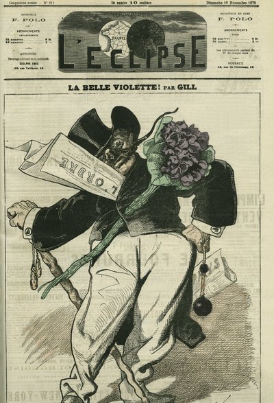 A bela violeta, uma ilustração de um bonapartista apoiante, com o jornal "L