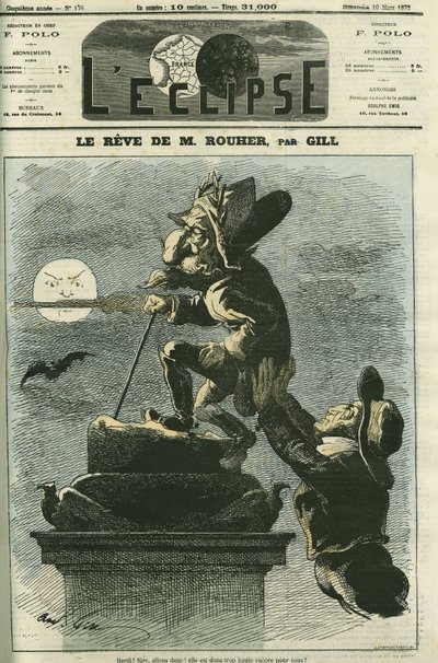 O sonho de Rouher, Eugene Rouher (1814-1884), político, ministro de Napoleão III e líder do partido Bonapartista, ele sonha com o retorno de Napoleão III. Capa em "L