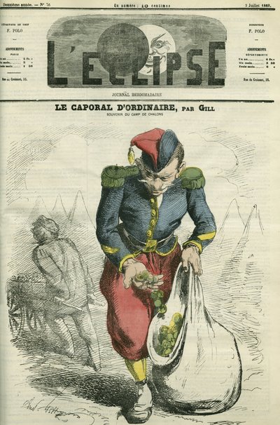 O cabo habitual, um soldado a cultivar um jardim no acampamento de Chalons. Capa em "L
