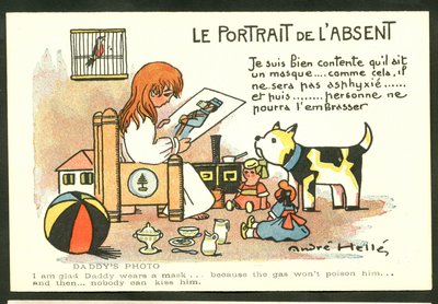 Postal, Cor Satírica: O Retrato do Ausente - Guerra dos 14-18, Ilustração de Infância de André Helle (1875-1945) de Andre Helle