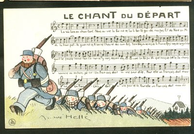Postal, satírico em cores: O Canto da Partida - Guerra de 14 -18, Canto - Soldados Ilustração de André Helle (1875-1945) de Andre Helle