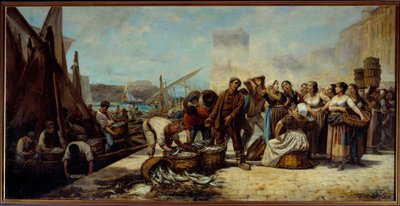 A Chegada dos Pescadores ao Quai Saint Jean em Marselha Pintura de Andre Marius Guindon (1830-?) Século XIX Marselha, Museu de Belas Artes de Andre Marius Guindon
