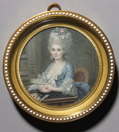 Retrato de uma mulher em um vestido azul de Andre Pujos