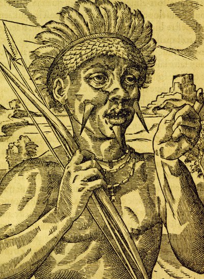 Chefe da tribo dos canibais, gravura da Cosmologia Universal, de Andre Thevet (1504-1592), Paris de Andre Thevet