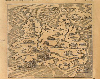 Mapa da Ilha da Trindade nas Antilhas, da cosmografia universal de Andre Thevet de Andre Thevet