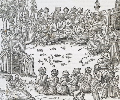 Encontro entre turcos e árabes, Marrocos, gravura da Cosmologia Universal, de Andre Thevet (1504-1592), Paris de Andre Thevet
