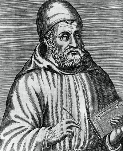 Retrato de John Duns, comumente chamado Duns Scotus (1265 ou 1266-1308), filósofo e teólogo escocês, gravura de Andre Thevet (1504-1592) de Les vrais pourtraits et vies des hommes illustres grecz, latins et payens de Andre Thevet