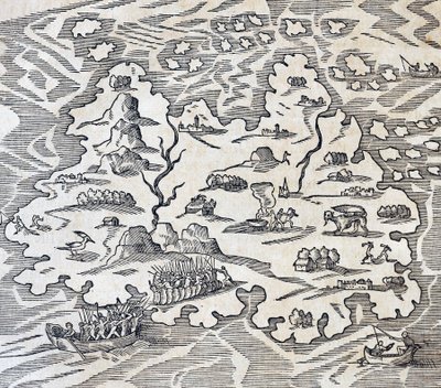 Ilha da Trindade, gravura da Cosmologia Universal, de Andre Thevet (1504-1592), Paris de Andre Thevet