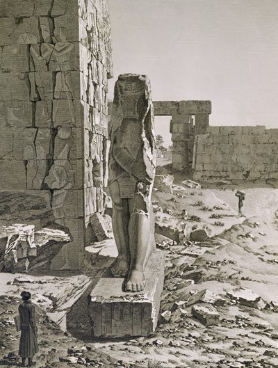 Vista, de, a, colossus, em, a, entrada, para, a, hypostyle, salões, de, a, palácio, em, karnak, Thebes, prato, 20, de, vol, III, de, &39;Descrições, de, Egypt`, gravado, por, Baltard, 1822, (aquatint) de Andre after Dutertre