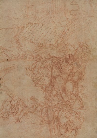 A Batalha de Spoleto, c.1575 (giz vermelho sobre papel) de Andrea (1539-1614) Vicentino