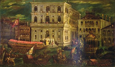 Embarque da Dogaressa Morosina Morosini Grimani 4 de Maio de 1597, Veneza, c.1600 (óleo sobre tela) de Andrea Vicentino