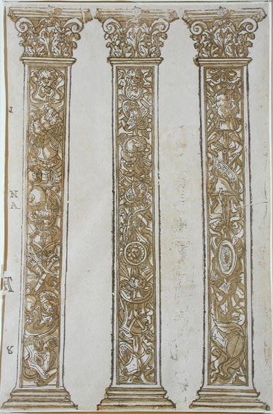 Motivos arquitetônicos formando um limite para a procissão de César, de Andrea Andreani (1540-1623) (xilogravura) de Andrea (after) Mantegna