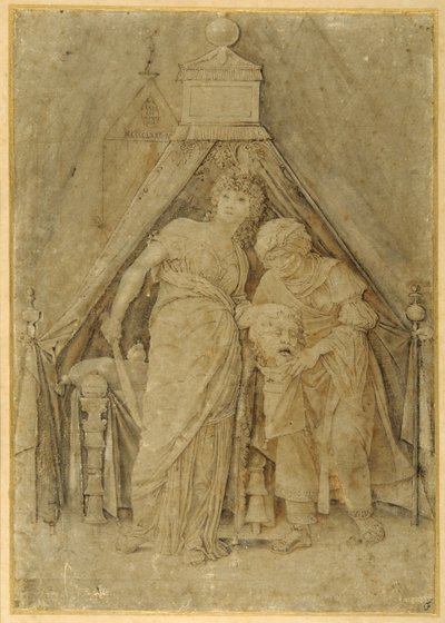 Judith com a cabeça de Holofernes, depois de Mantegna (caneta e tinta castanha com lavagem castanha) de Andrea (follower of) Mantegna