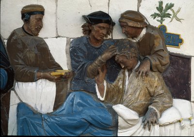 Visitando os Deficientes, detalhe de Andrea (workshop of) Della Robbia