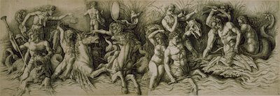Batalha dos Deuses do Mar (caneta e tinta marrom sobre papel) de Andrea (workshop of) Mantegna