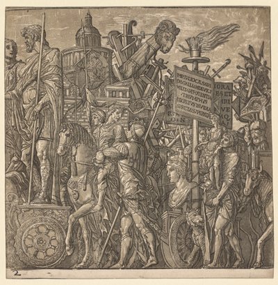O triunfo de Júlio César: estátuas colossais e equipamento de cerco, 1593-99. de Andrea Andreani