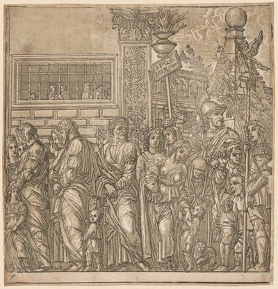 O triunfo de Júlio César: Procissão de homens, mulheres e crianças, 1593-99. de Andrea Andreani