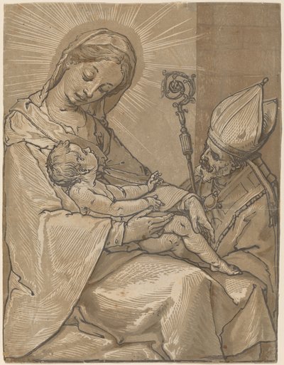 Madonna e criança com um bispo de Andrea Andreani after Alessandro Casolani
