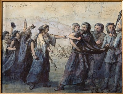 A Filha de Jefté (aquarela) desenho a tinta indiana, cm. 31 x 23,5. de Andrea Becchi