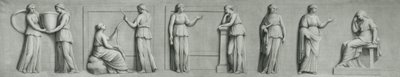 Um painel grisaille com figuras femininas, incluindo musas. de Andrea Casali