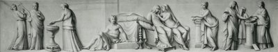 Um painel grisaille retratando cenas baseadas no Casamento Aldobrandini de Andrea Casali