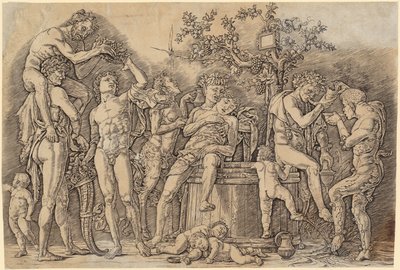 Bacanal com um barril de vinho de Andrea Mantegna