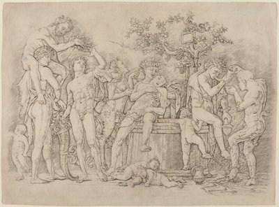 Bacanal com cuba de vinho de Andrea Mantegna