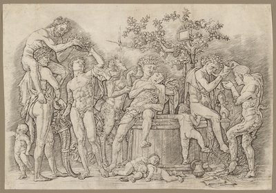 Bacanal com cuba de vinho de Andrea Mantegna
