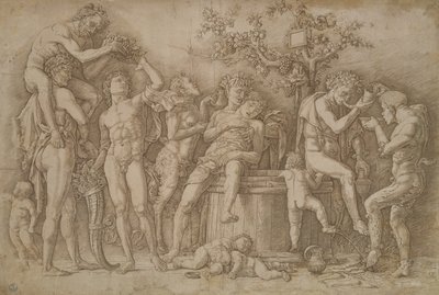 Bacanal com o barril de vinho, 1470-90 de Andrea Mantegna
