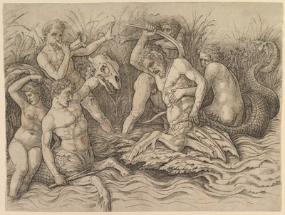 Batalha dos Deuses do Mar (parte direita do friso) de Andrea Mantegna