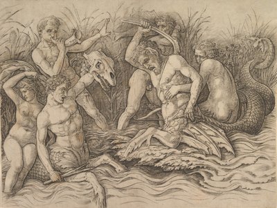 Deuses da Batalha dos Mares Parte direita de um friso, ca. 1485-88. de Andrea Mantegna