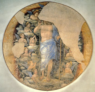 Cristo ascendendo ao céu em glória rodeado de anjos, cerca de 1488, atribuído a Andrea Mantegna (1431-1606), afresco de Andrea Mantegna