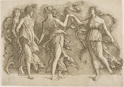 Quatro mulheres dançando de Andrea Mantegna