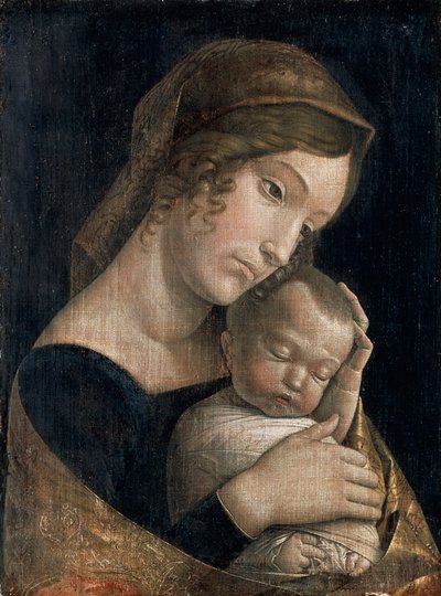 Madonna and Sleeping Child de Andrea Mantegna (1431-1506), tempera de cola sobre linho, 43x32 cm de Andrea Mantegna
