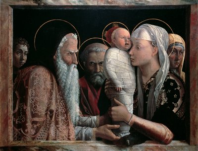 Apresentação no Templo por Andrea Mantegna (1431-1506), tempera sobre tela, 67x86 cm de Andrea Mantegna