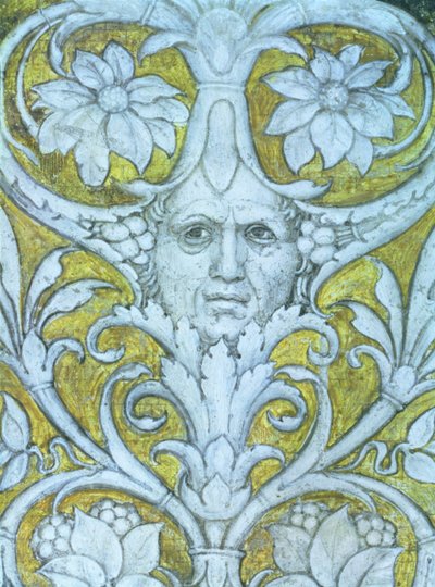 Auto-retrato incorporado no friso decorativo da Camera degli Sposi ou Camera Picta, detalhe afresco 1465-74 de 78449 de Andrea Mantegna