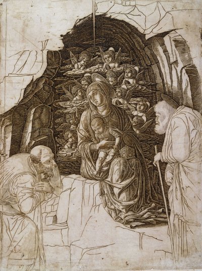 A Adoração dos Magos: A Virgem na Gruta, c.1475-80 de Andrea Mantegna