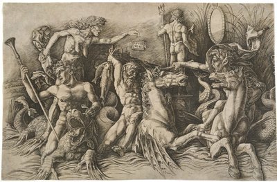 A batalha dos deuses do mar, ca 1475 de Andrea Mantegna