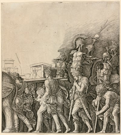 O triunfo de César: soldados transportando troféus de Andrea Mantegna