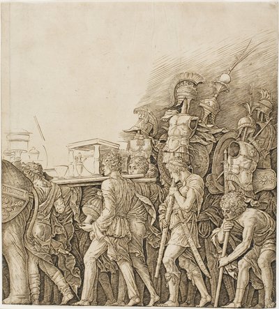 Triumph of Caesar: Soldados carregando troféus de Andrea Mantegna