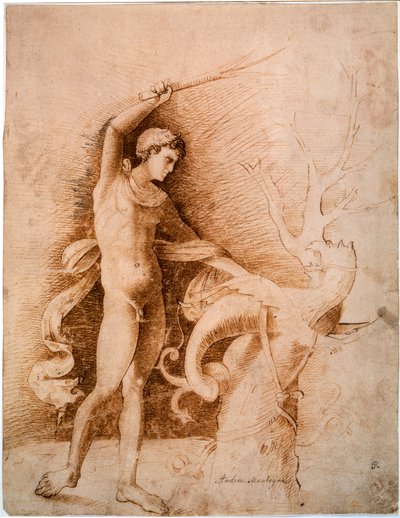 Jovem lutando contra o dragão, final do século XV de Andrea Mantegna