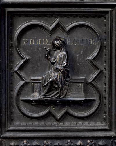 Prudência, painel H das Portas do Sul do Batistério de San Giovanni, 1336 (bronze) de Andrea Pisano