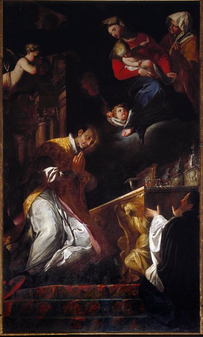 Representação de São Francisco Bórgia (São François Bórgia) (1510-1572) Pintura Jesuíta e Espanhola de Andrea Pozzo (1642-1709) Genes, Igreja dos Santos André e Ambrósio de Andrea Pozzo