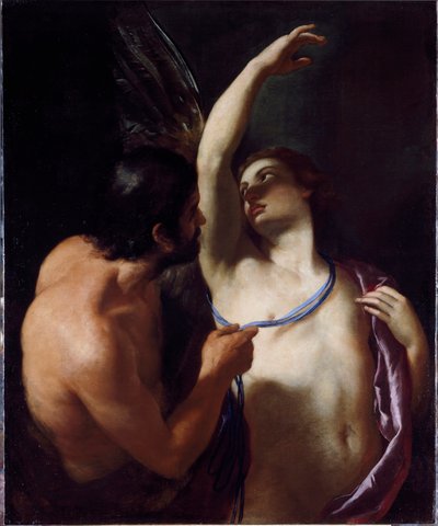 Icarus e Dedale (Icarus e Daedalus) Pintura de Andrea Sacchi (1599-1661) início do século XVII Genes, Musei di Strada Nuova (ex Palazzo Rosso) de Andrea Sacchi